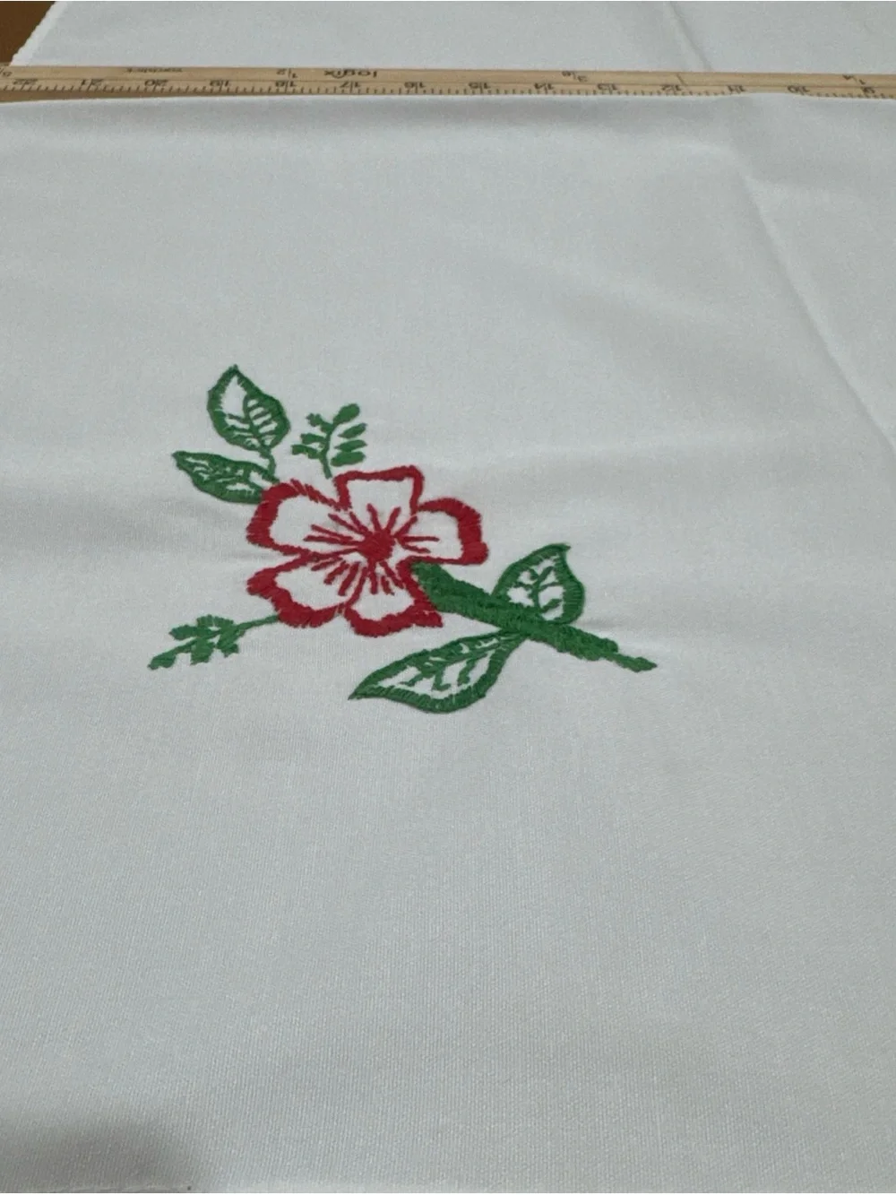 Vintage Hand Embroidered Table Topper Runner 32x22 Floral Lace Cottagecore